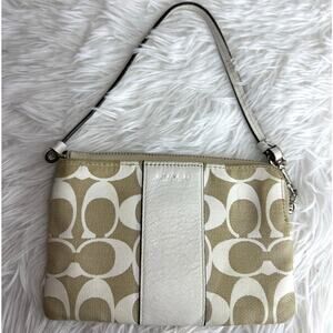 COACH Signature Canvas Beige White Wristlet
